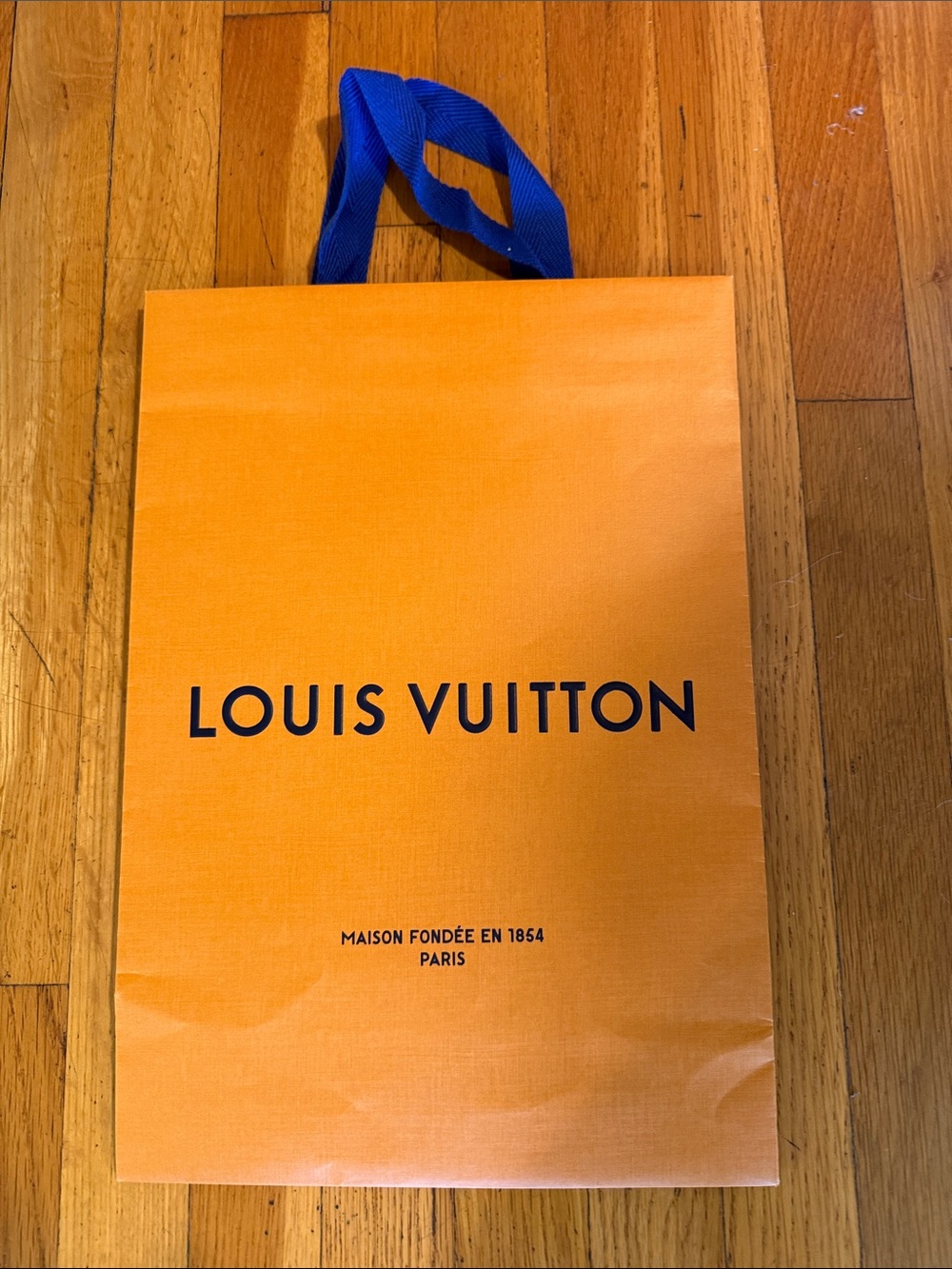 Louis Vuitton Orange Shopping Bag with Blue Handles